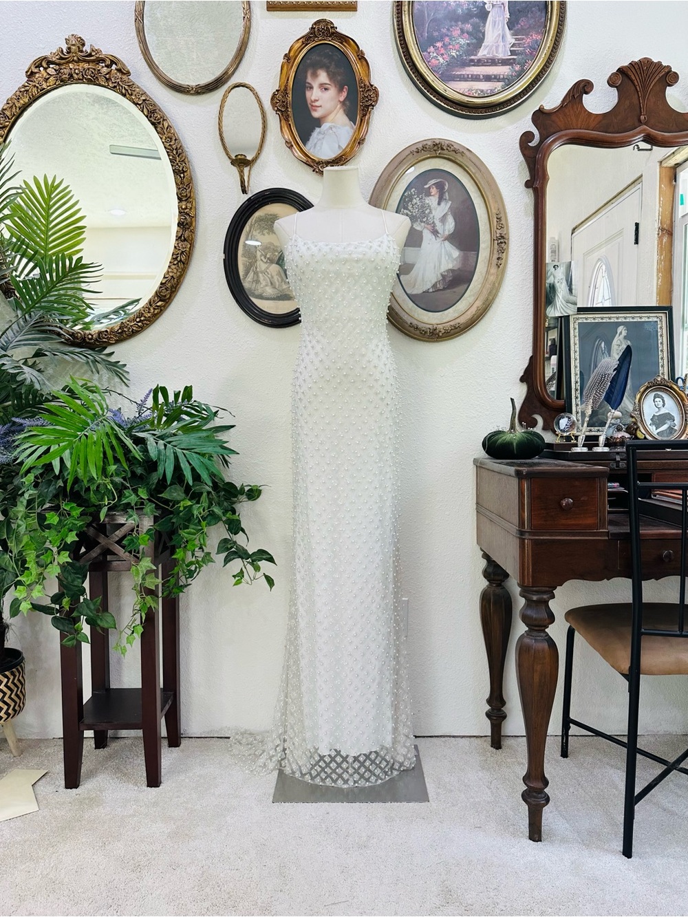 B Darlin White Beaded Sheath Wedding Dress